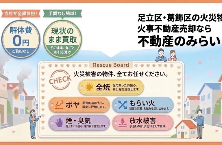 足立区・葛飾区の火災物件・火事不動産売却なら不動産のみらい｜現状買取・解体相談